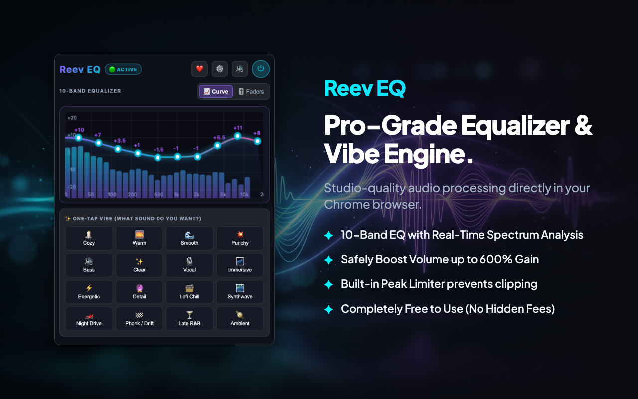 Reev EQ Vibe Engine Dark Interface Showcase